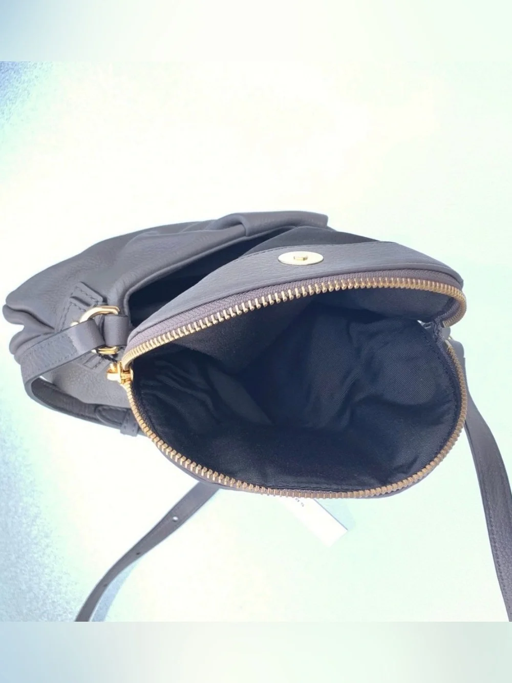 MARC JACOBS Natasha Gray Pebbled Leather Slouchy Dual Compartment Crossbody Bag